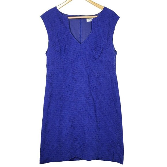 Trina Turk Women's Sheath Dress Embroidered Cotton Linen Cobalt Blue Size 12 - Picture 1 of 12